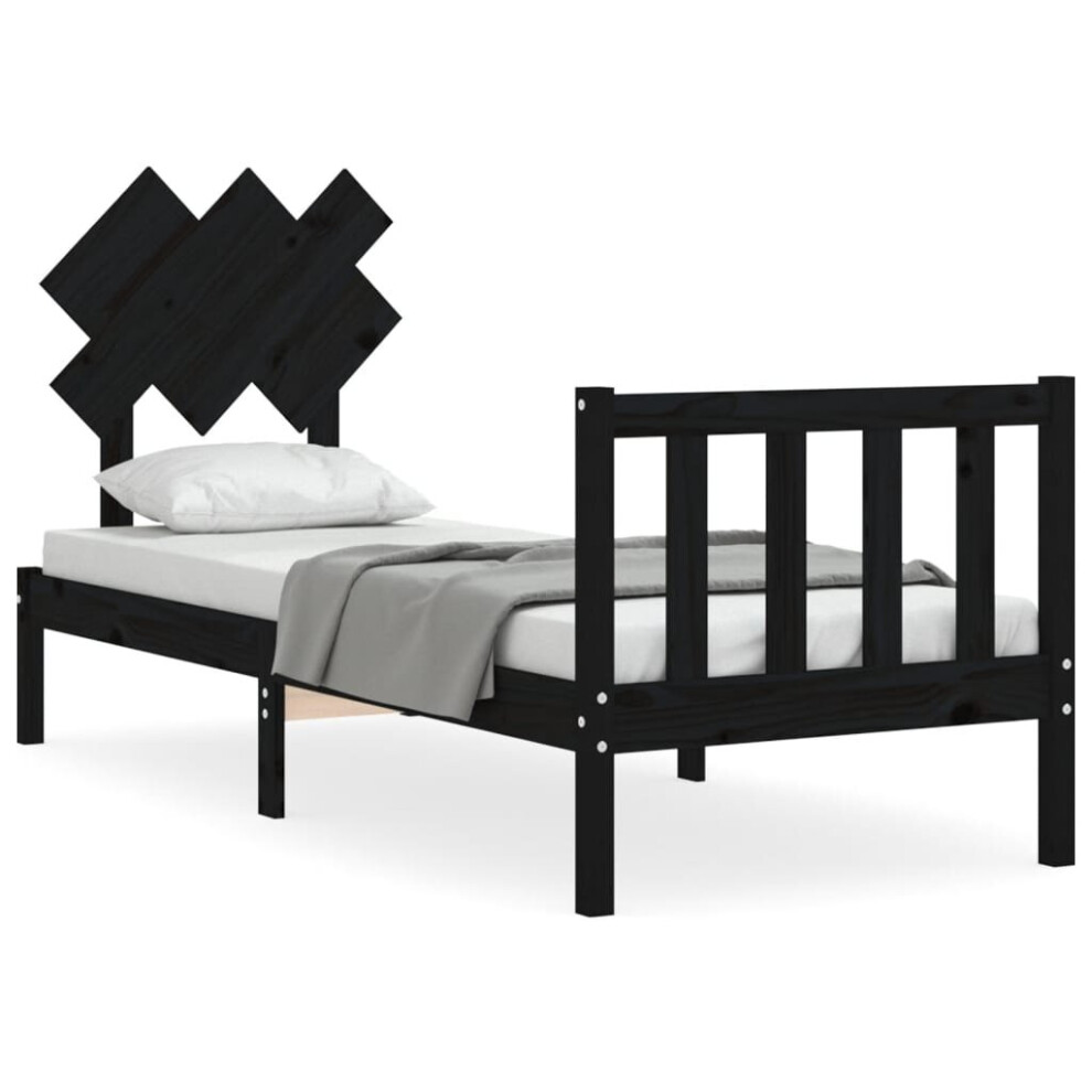 (black, 75 x 190 cm) vidaXL Bed Frame Bed Base Platform Bed with Headboard Small Single Solid Wood