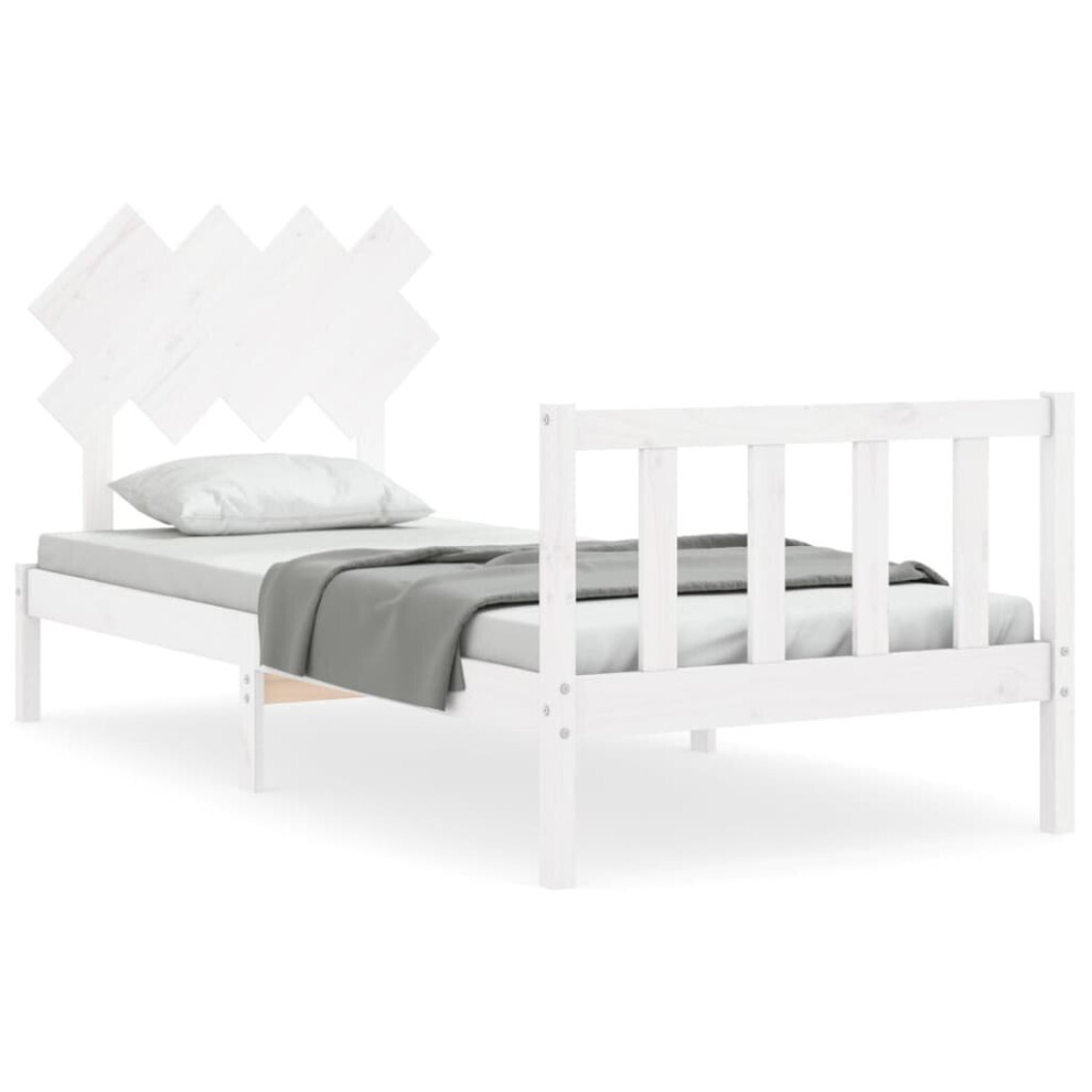 (white, 90 x 190 cm) vidaXL Bed Frame Bed Base Platform Bed with Headboard Small Single Solid Wood