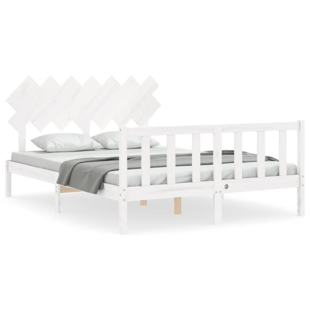 (white, 140 x 190 cm) vidaXL Bed Frame Bed Base Platform Bed with Headboard Small Single Solid Wood