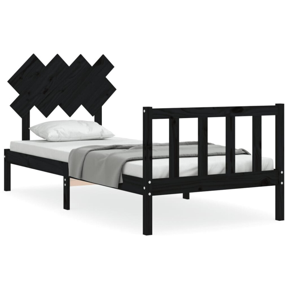 (black, 90 x 190 cm) vidaXL Bed Frame Bed Base Platform Bed with Headboard Small Single Solid Wood