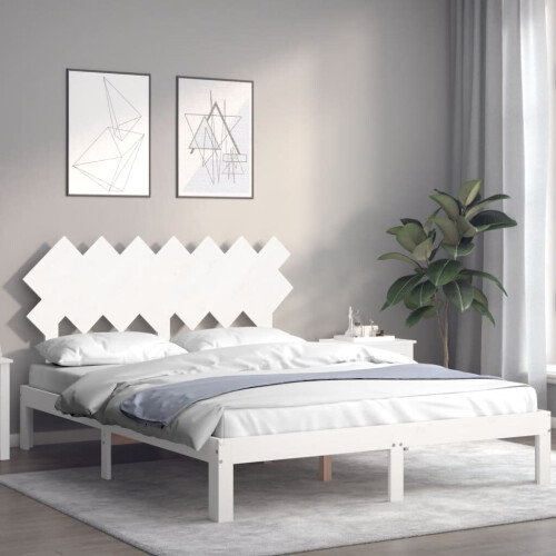 VidaXL (white, 140 x 200 cm) vidaXL Bed Frame Bed Base Wooden Platform Bed with Headboard Double Solid Wood 2
