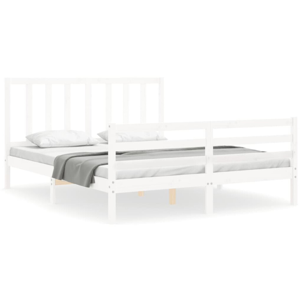 (white, 160 x 200 cm) vidaXL Bed Frame Bed Base Platform Bed with Headboard Small Double Solid Wood