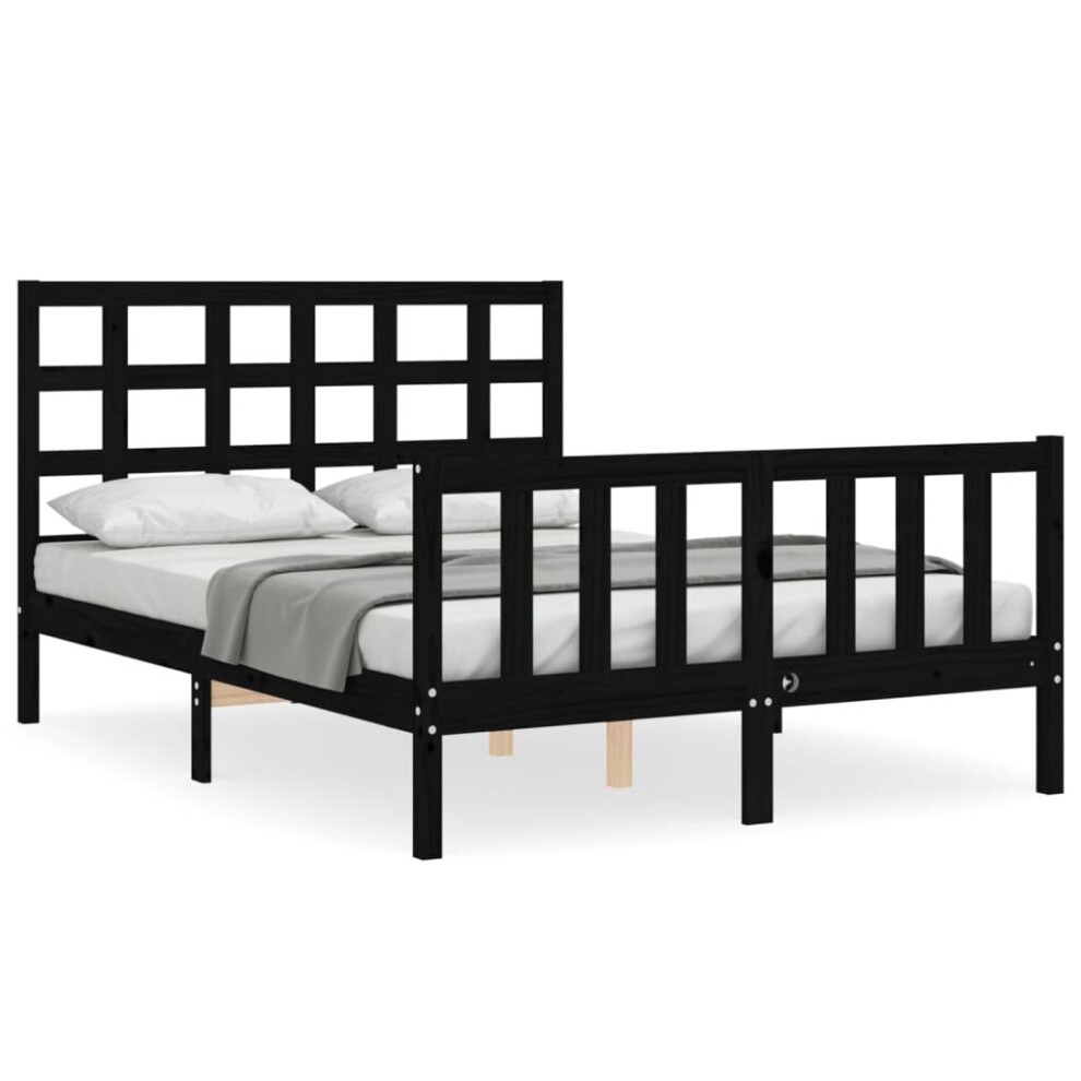 (black, 140 x 200 cm) vidaXL Bed Frame Bed Base Wooden Bed with Headboard Black King Size Solid Wood