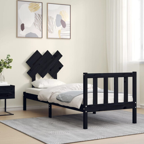 VidaXL (black, 75 x 190 cm) vidaXL Bed Frame Bed Base Platform Bed with Headboard Small Single Solid Wood 2