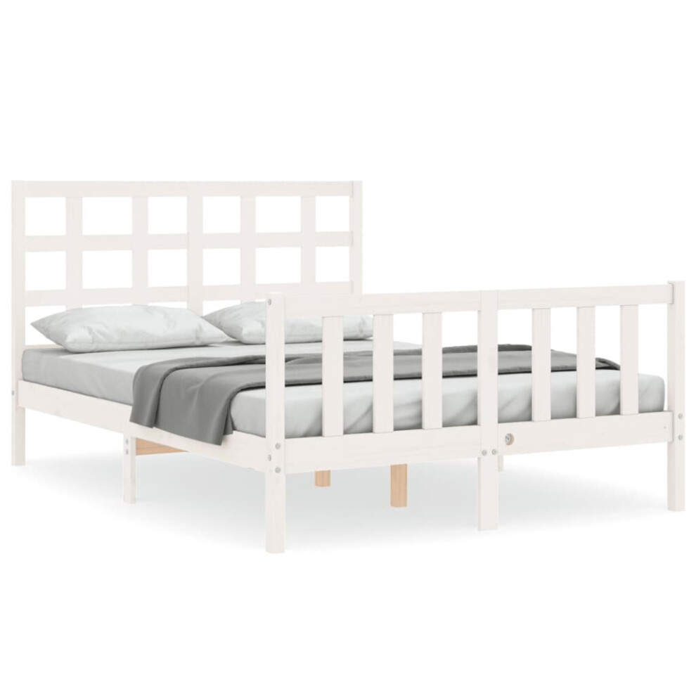 (white, 140 x 200 cm) vidaXL Bed Frame Bed Base Wooden Bed with Headboard Black King Size Solid Wood