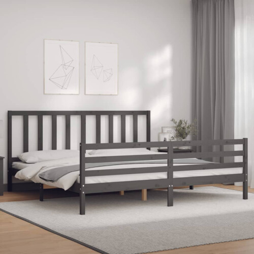 VidaXL (grey, 200 x 200 cm) vidaXL Bed Frame Bed Base Platform Bed with Headboard Small Double Solid Wood 2