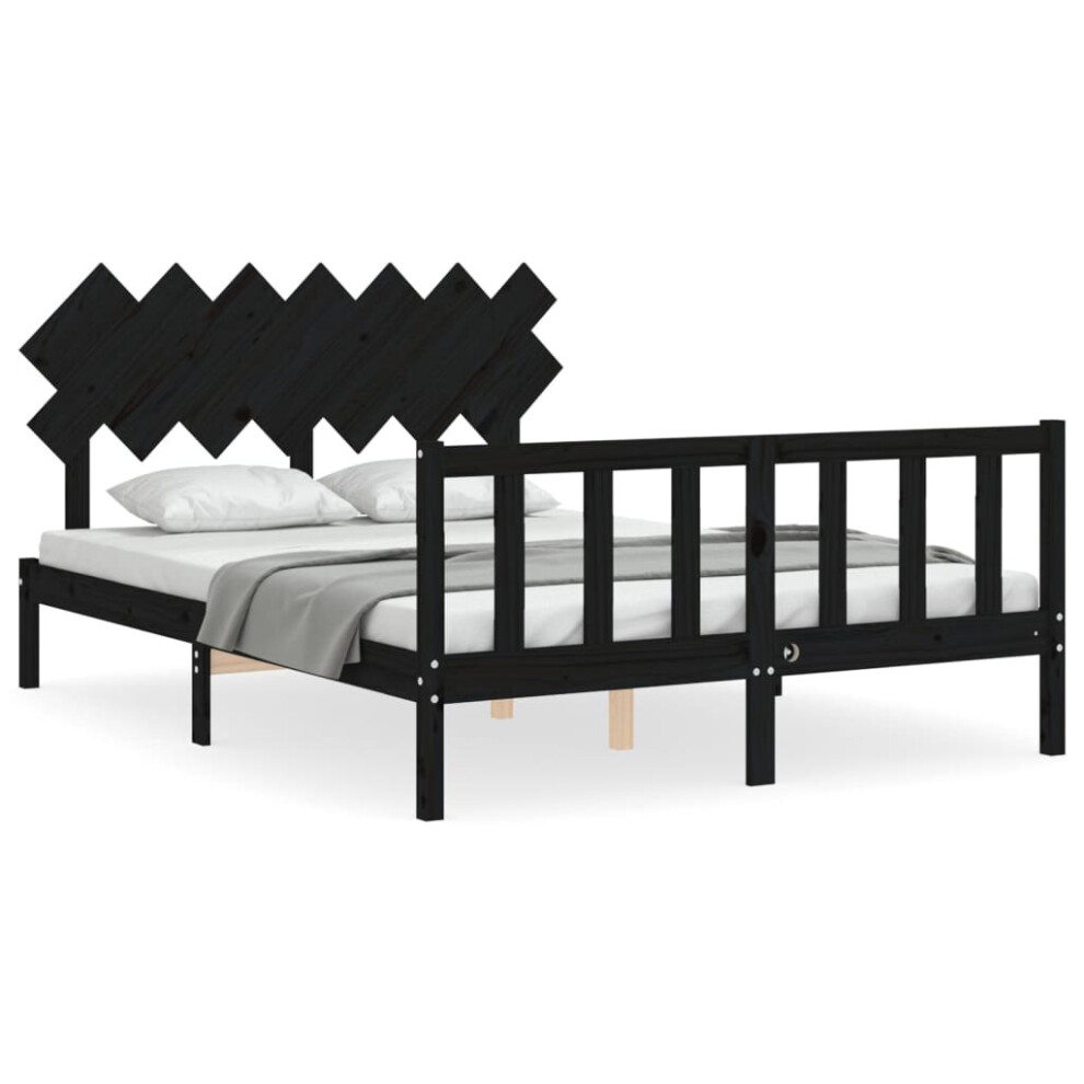 (black, 140 x 200 cm) vidaXL Bed Frame Bed Base Platform Bed with Headboard Small Single Solid Wood