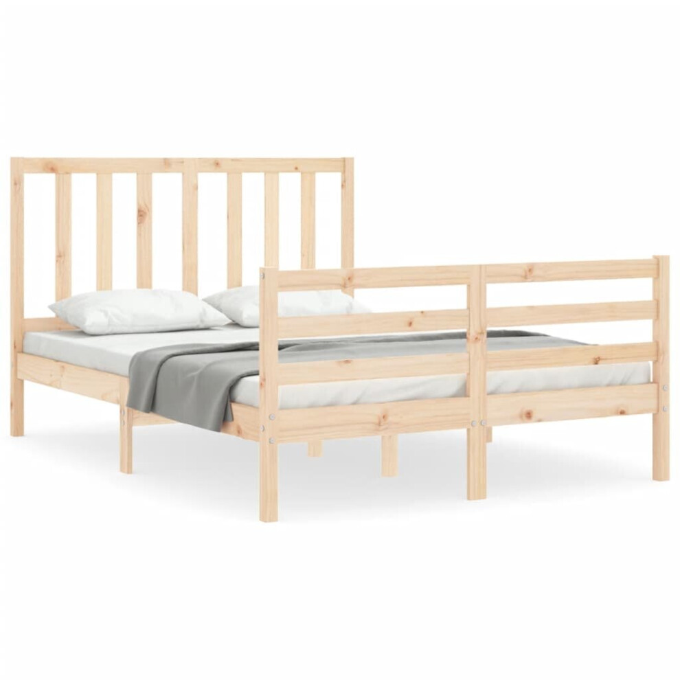 Vidaxl (, 140 X 200 Cm) Bed Frame Bed Base Platform Bed With Headboard Double Solid Wood Brown Small