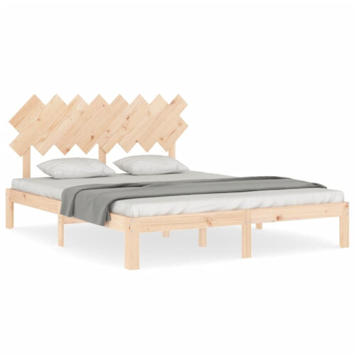 VidaXL (brown, 160 x 200 cm) vidaXL Bed Frame Bed Base Wooden Platform Bed with Headboard Double Solid Wood 1