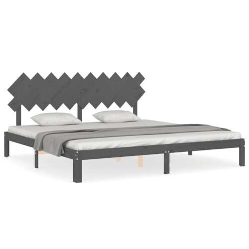 VidaXL (grey, 200 x 200 cm) vidaXL Bed Frame Bed Base Wooden Platform Bed with Headboard Double Solid Wood 1