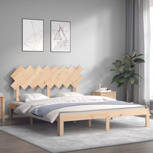 VidaXL (brown, 160 x 200 cm) vidaXL Bed Frame Bed Base Wooden Platform Bed with Headboard Double Solid Wood 2