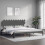 VidaXL (grey, 200 x 200 cm) vidaXL Bed Frame Bed Base Wooden Platform Bed with Headboard Double Solid Wood 3