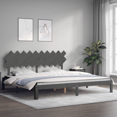 VidaXL (grey, 200 x 200 cm) vidaXL Bed Frame Bed Base Wooden Platform Bed with Headboard Double Solid Wood 2