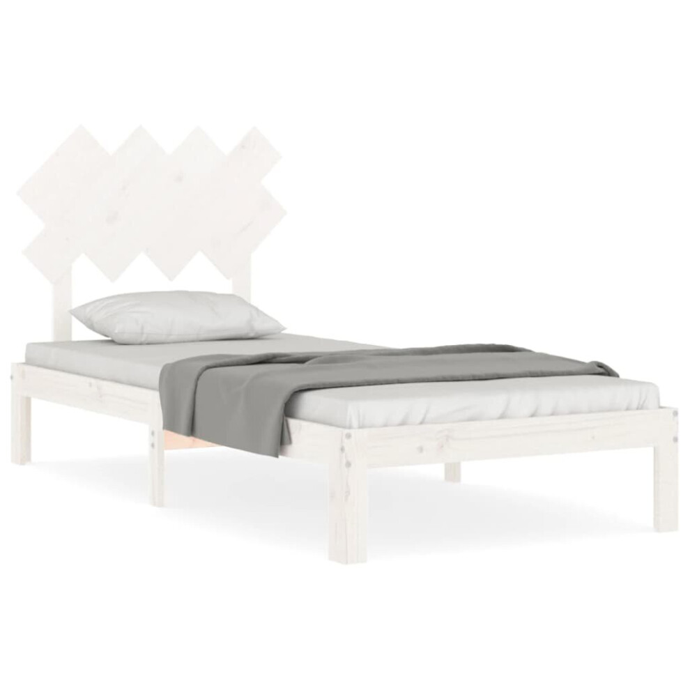 (white, 90 x 190 cm) vidaXL Bed Frame Bed Base Wooden Platform Bed with Headboard Double Solid Wood