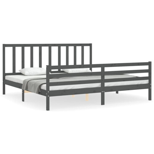 VidaXL (grey, 200 x 200 cm) vidaXL Bed Frame Bed Base Platform Bed with Headboard Small Double Solid Wood