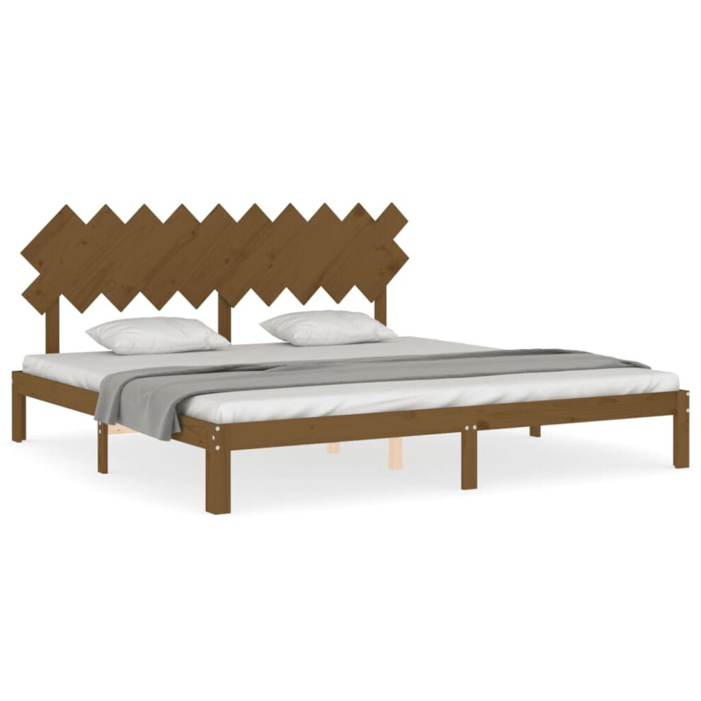 (honey brown, 200 x 200 cm) vidaXL Bed Frame Bed Base Wooden Platform Bed with Headboard Double Solid Wood