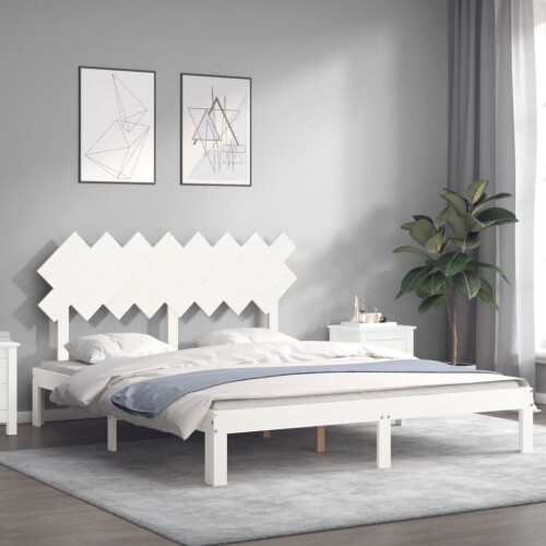 VidaXL (white, 160 x 200 cm) vidaXL Bed Frame Bed Base Wooden Platform Bed with Headboard Double Solid Wood 2