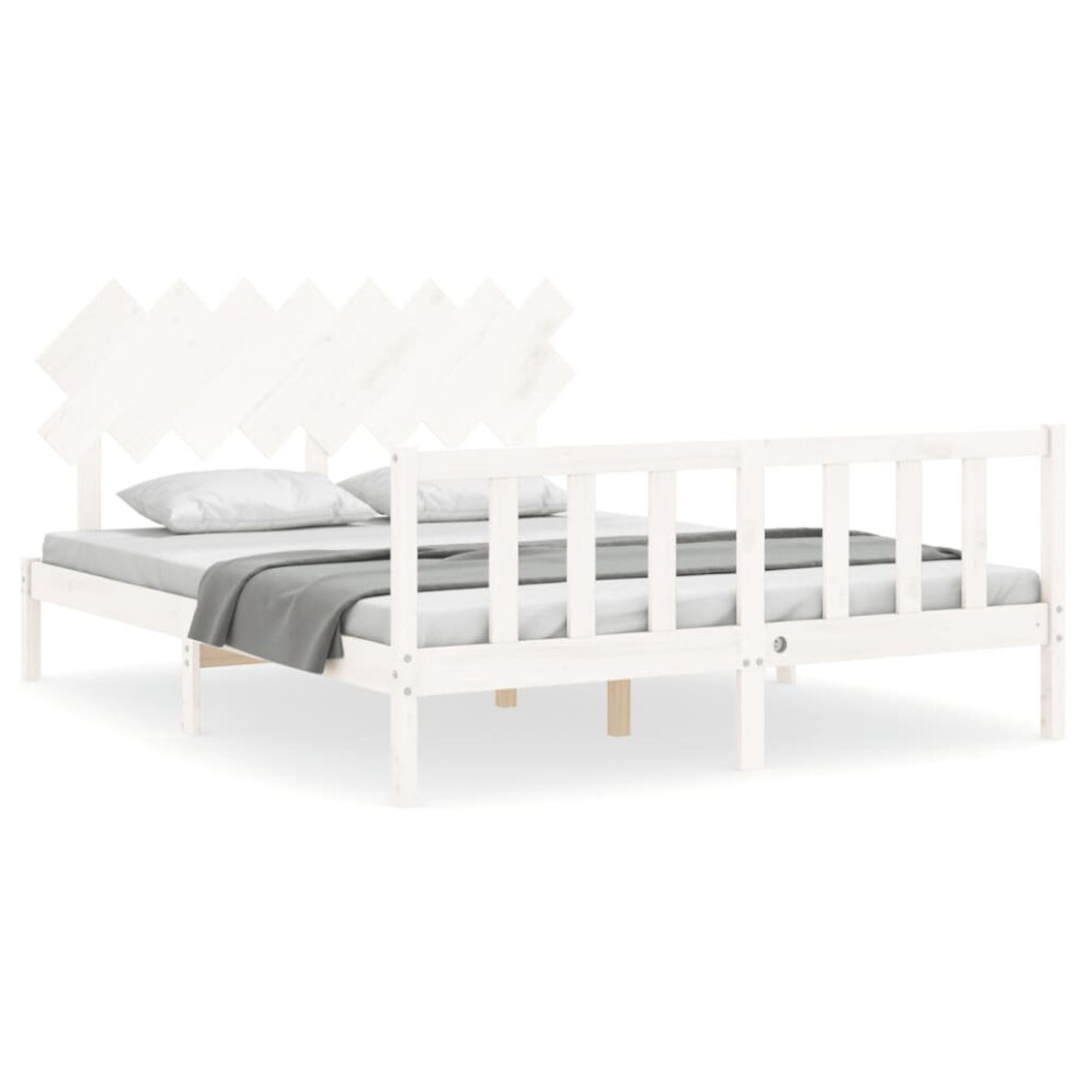 (white, 160 x 200 cm) vidaXL Bed Frame Bed Base Platform Bed with Headboard Small Single Solid Wood