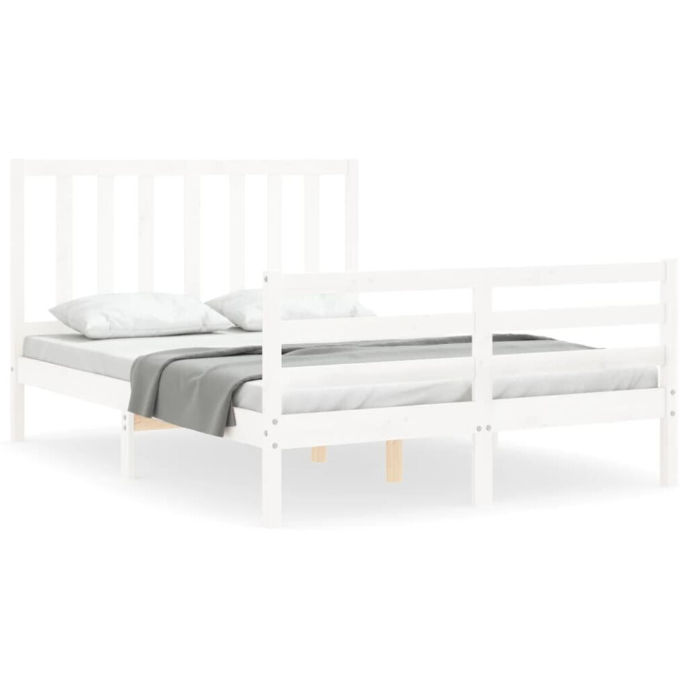 (white, 140 x 200 cm) vidaXL Bed Frame Bed Base Platform Bed with Headboard Small Double Solid Wood