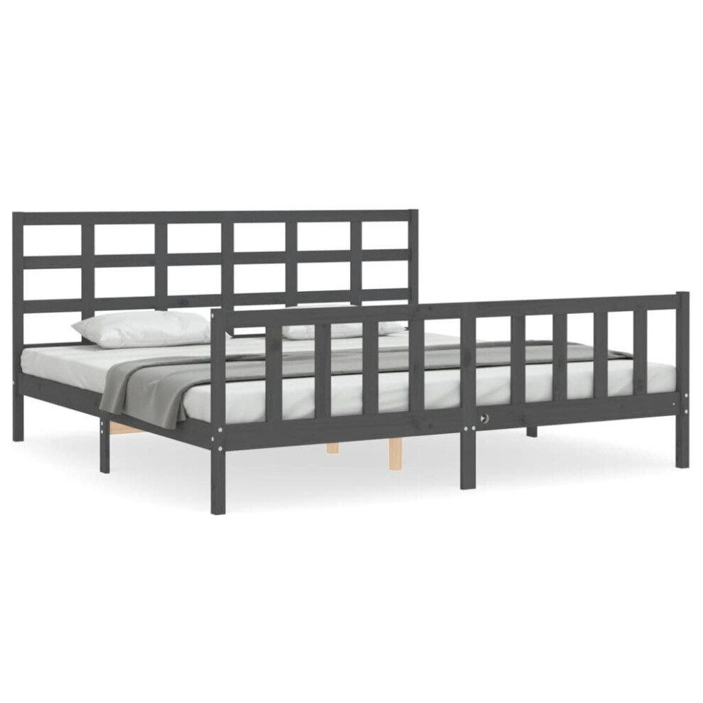 (grey, 200 x 200 cm) vidaXL Bed Frame Bed Base Wooden Bed with Headboard Black King Size Solid Wood