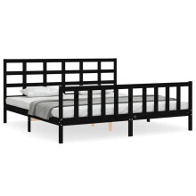 (black, 200 x 200 cm) vidaXL Bed Frame Bed Base Wooden Bed with Headboard Black King Size Solid Wood