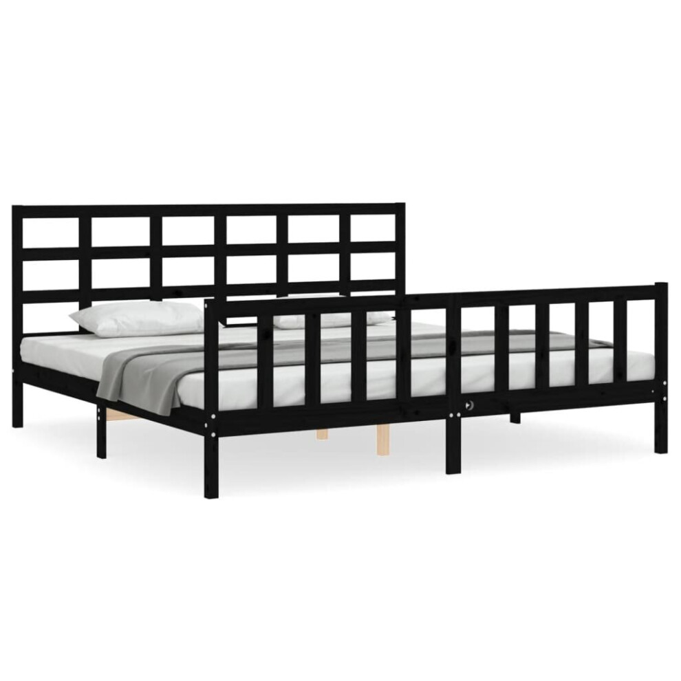 Vidaxl (Black, 200 X 200 Cm) Bed Frame Bed Base Wooden Bed With Headboard Black King Size Solid Wood
