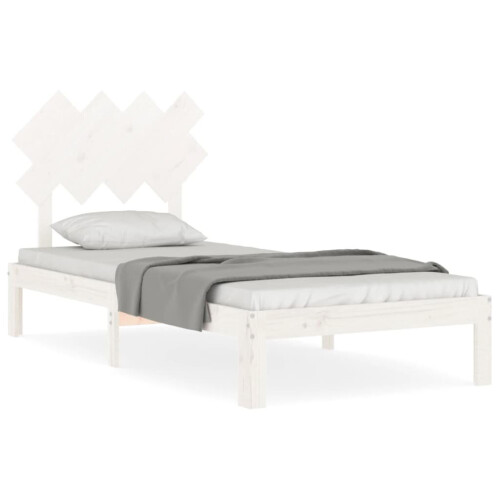 VidaXL (white, 90 x 200 cm) vidaXL Bed Frame Bed Base Wooden Platform Bed with Headboard Double Solid Wood