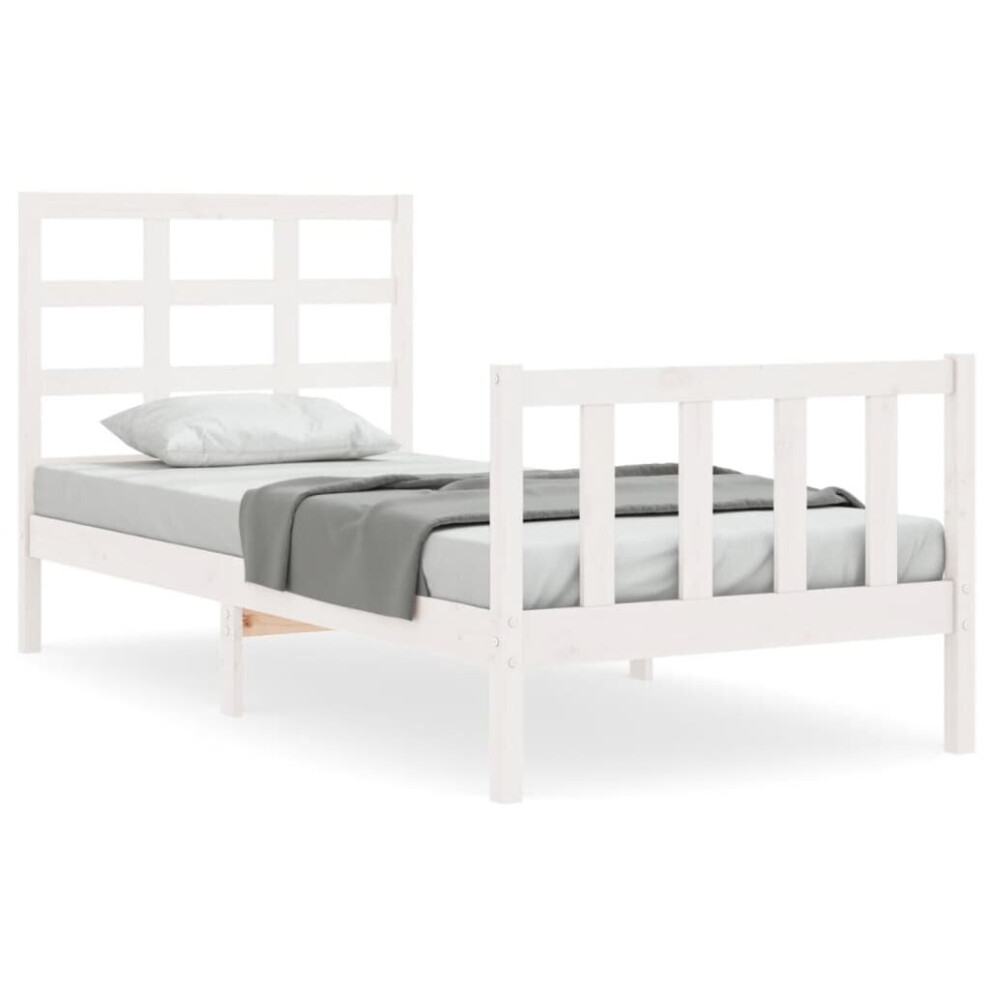 (white, 90 x 190 cm) vidaXL Bed Frame Bed Base Wooden Bed with Headboard Black King Size Solid Wood