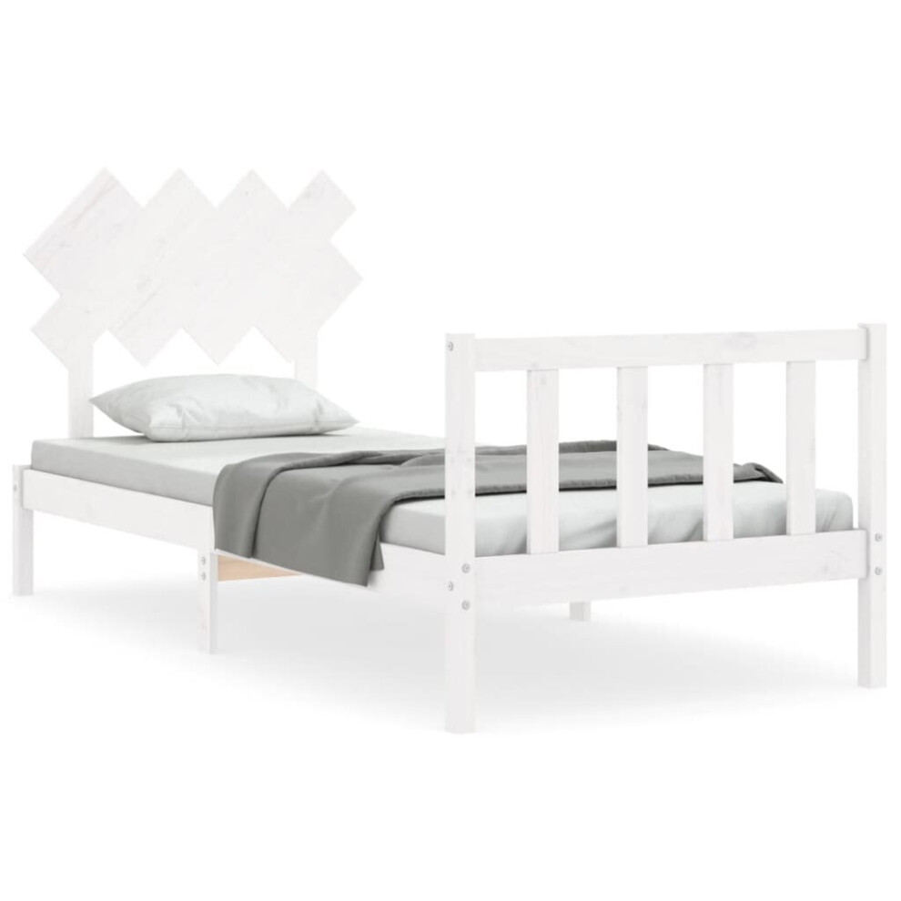 (white, 90 x 200 cm) vidaXL Bed Frame Bed Base Platform Bed with Headboard Small Single Solid Wood