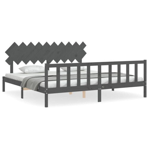 VidaXL (grey, 200 x 200 cm) vidaXL Bed Frame Bed Base Platform Bed with Headboard Small Single Solid Wood 1