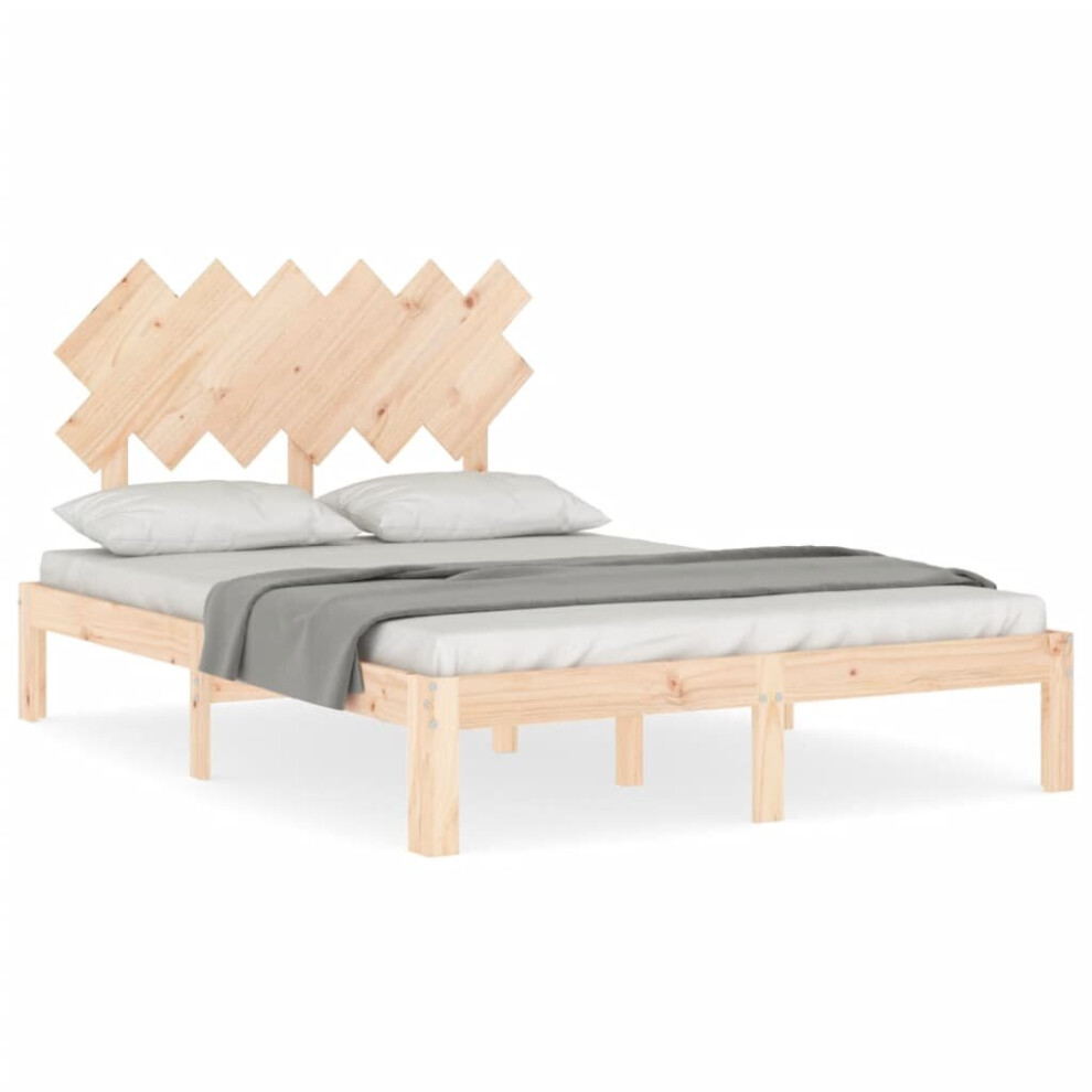 (brown, 135 x 190 cm) vidaXL Bed Frame Bed Base Wooden Platform Bed with Headboard Double Solid Wood