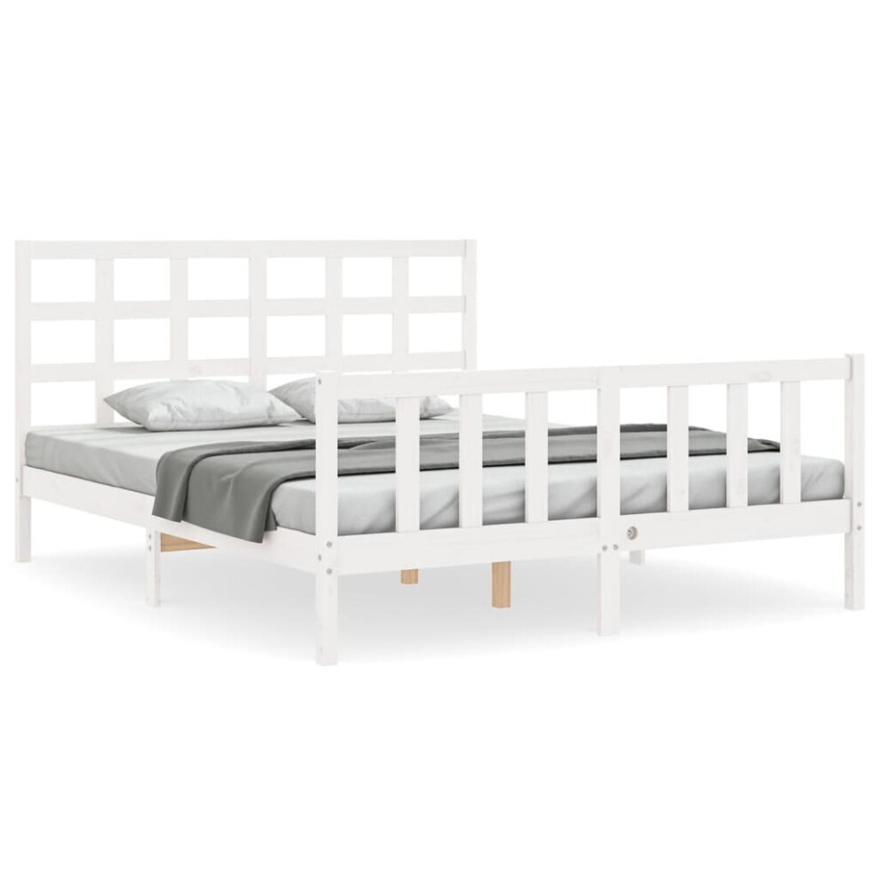 (white, 160 x 200 cm) vidaXL Bed Frame Bed Base Wooden Bed with Headboard Black King Size Solid Wood