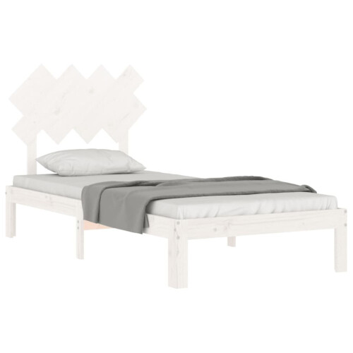 VidaXL (white, 90 x 200 cm) vidaXL Bed Frame Bed Base Wooden Platform Bed with Headboard Double Solid Wood 2