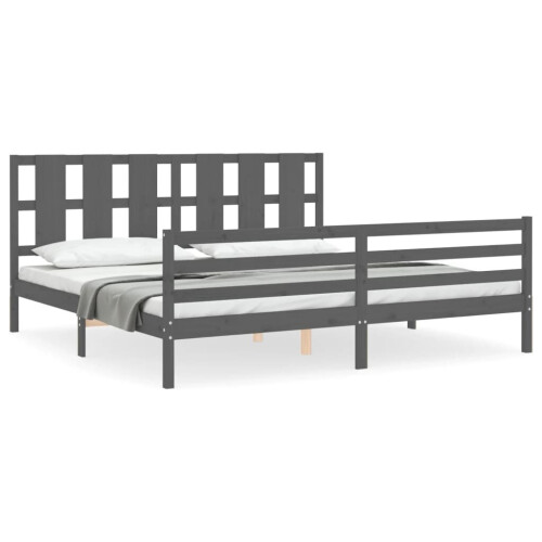 VidaXL (grey, 200 x 200 cm) vidaXL Bed Frame Bed Base Platform Bed with Headboard Small Single Solid Wood 1