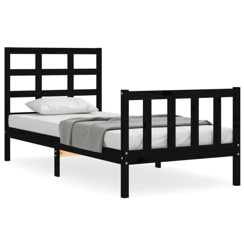 Vidaxl (Black, 75 X 190 Cm) Bed Frame Bed Base Wooden Bed With Headboard Black King Size Solid Wood