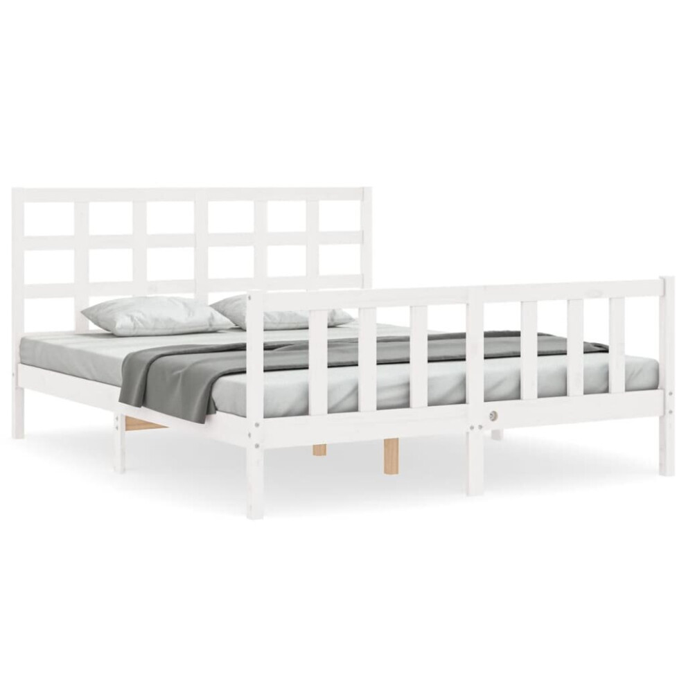 (white, 150 x 200 cm) vidaXL Bed Frame Bed Base Wooden Bed with Headboard Black King Size Solid Wood