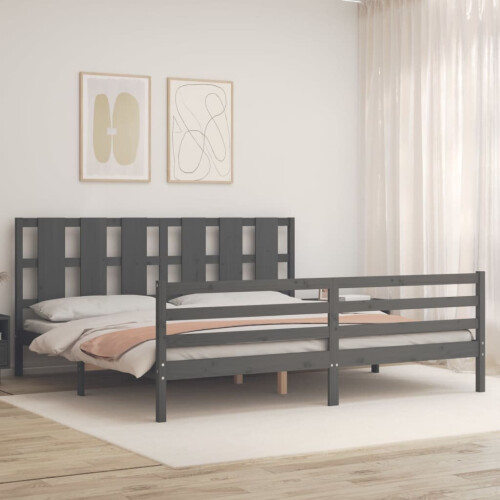 VidaXL (grey, 200 x 200 cm) vidaXL Bed Frame Bed Base Platform Bed with Headboard Small Single Solid Wood 2