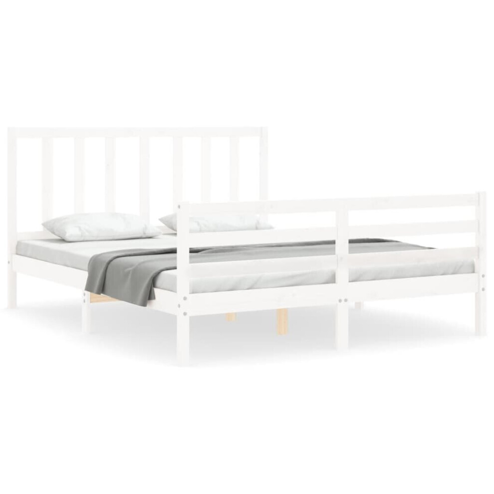 (white, 150 x 200 cm) vidaXL Bed Frame Bed Base Platform Bed with Headboard Small Double Solid Wood