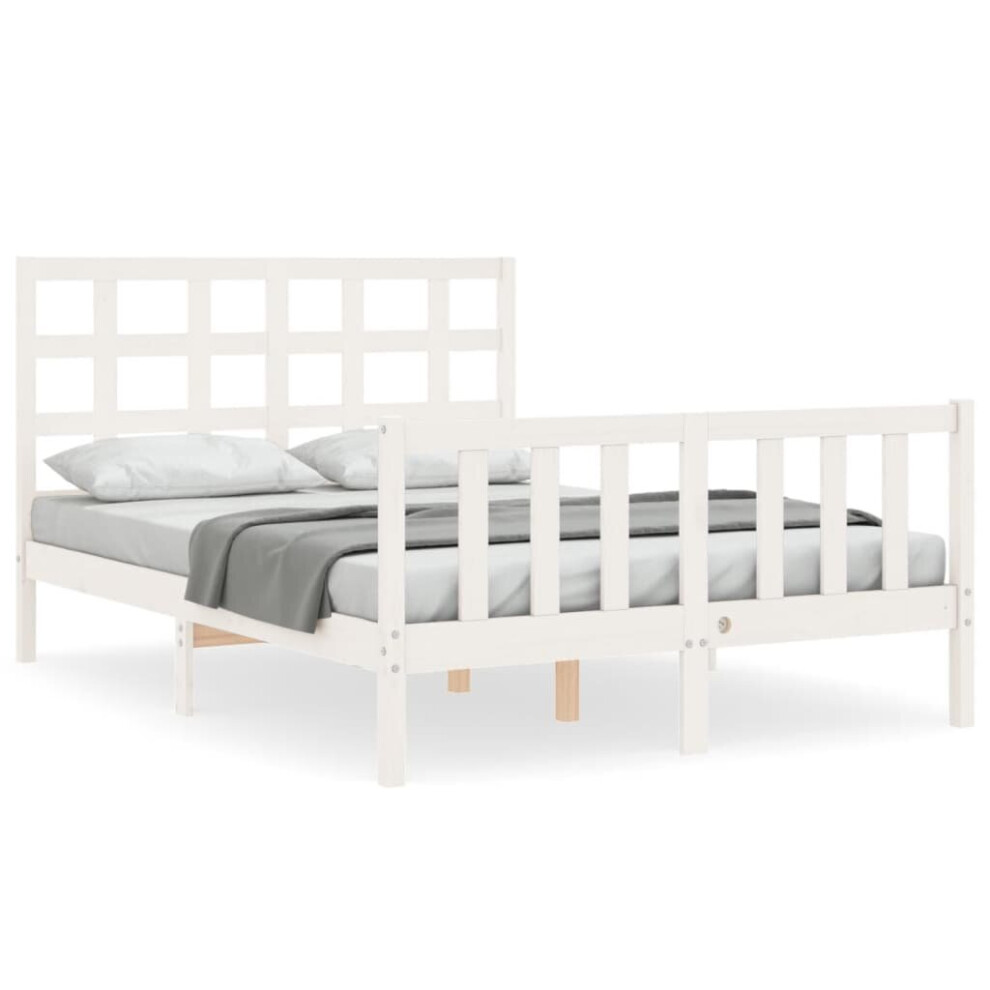 (white, 120 x 190 cm) vidaXL Bed Frame Bed Base Wooden Bed with Headboard Black King Size Solid Wood