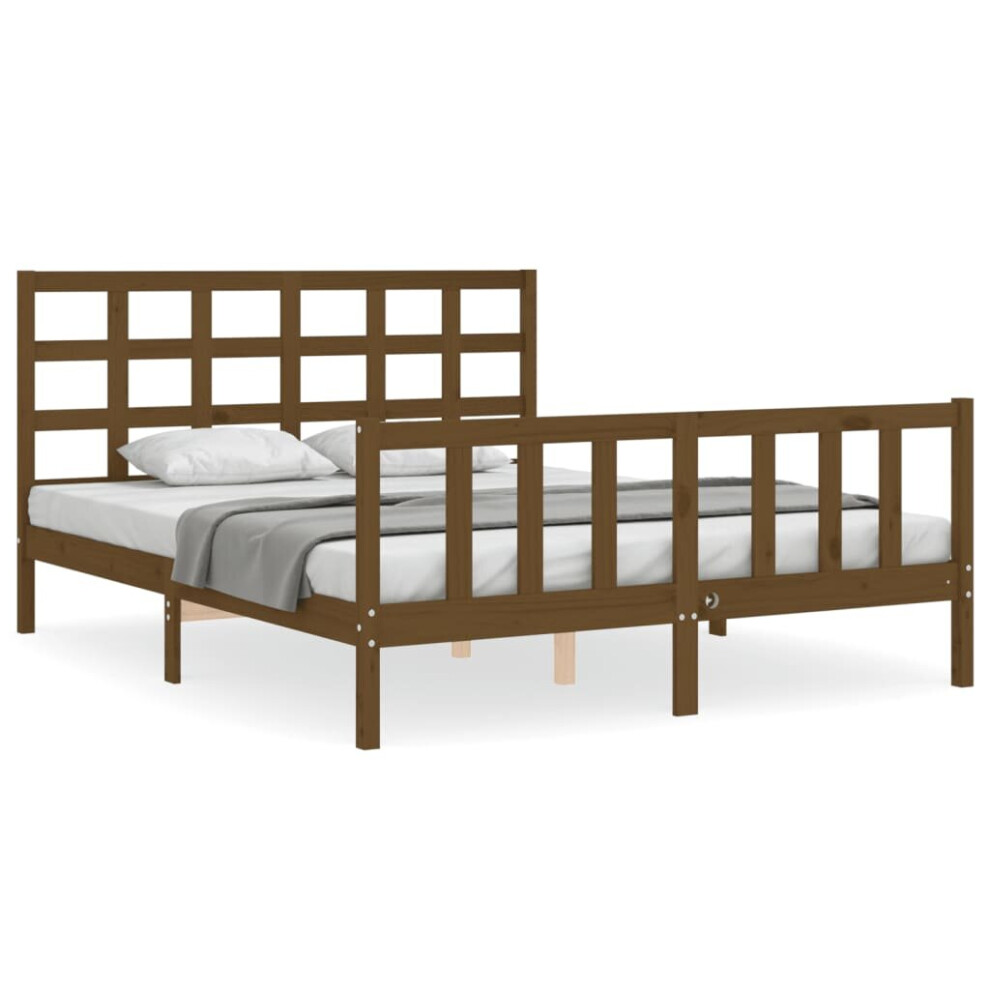 (honey brown, 150 x 200 cm) vidaXL Bed Frame Bed Base Wooden Bed with Headboard Black King Size Solid Wood