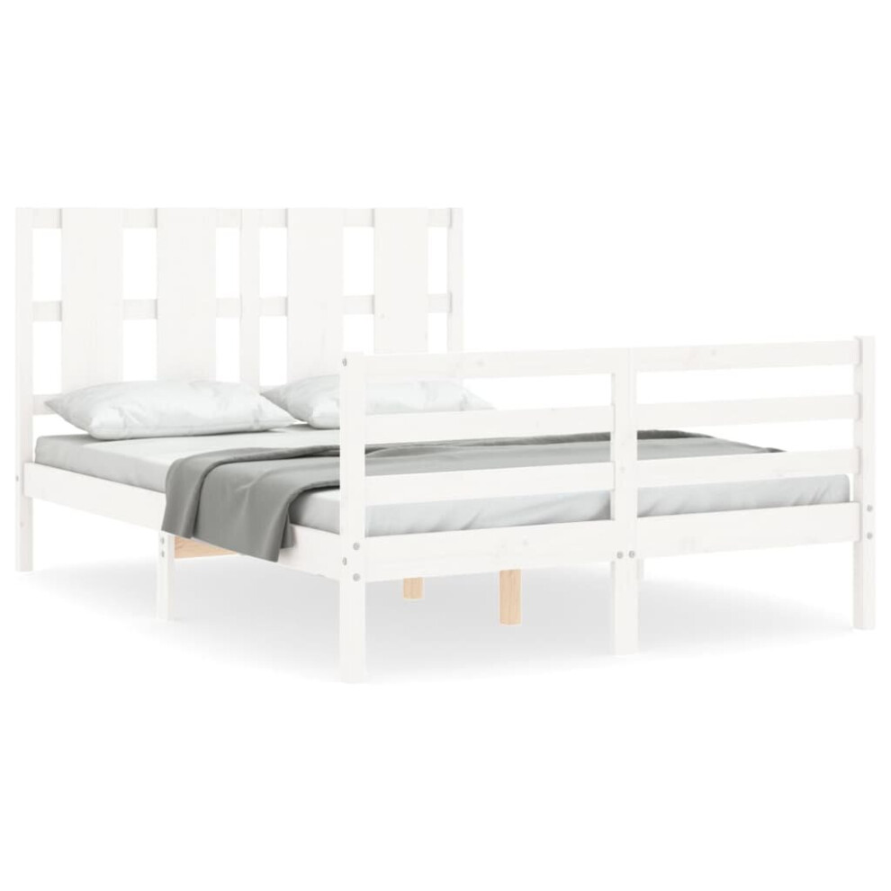 Vidaxl (, 140 X 200 Cm) Bed Frame Bed Base Platform Bed With Headboard Single Solid Wood White Small