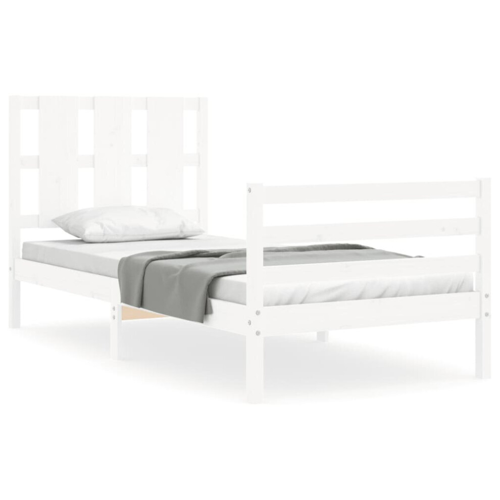 (white, 90 x 190 cm) vidaXL Bed Frame Bed Base Platform Bed with Headboard Small Single Solid Wood