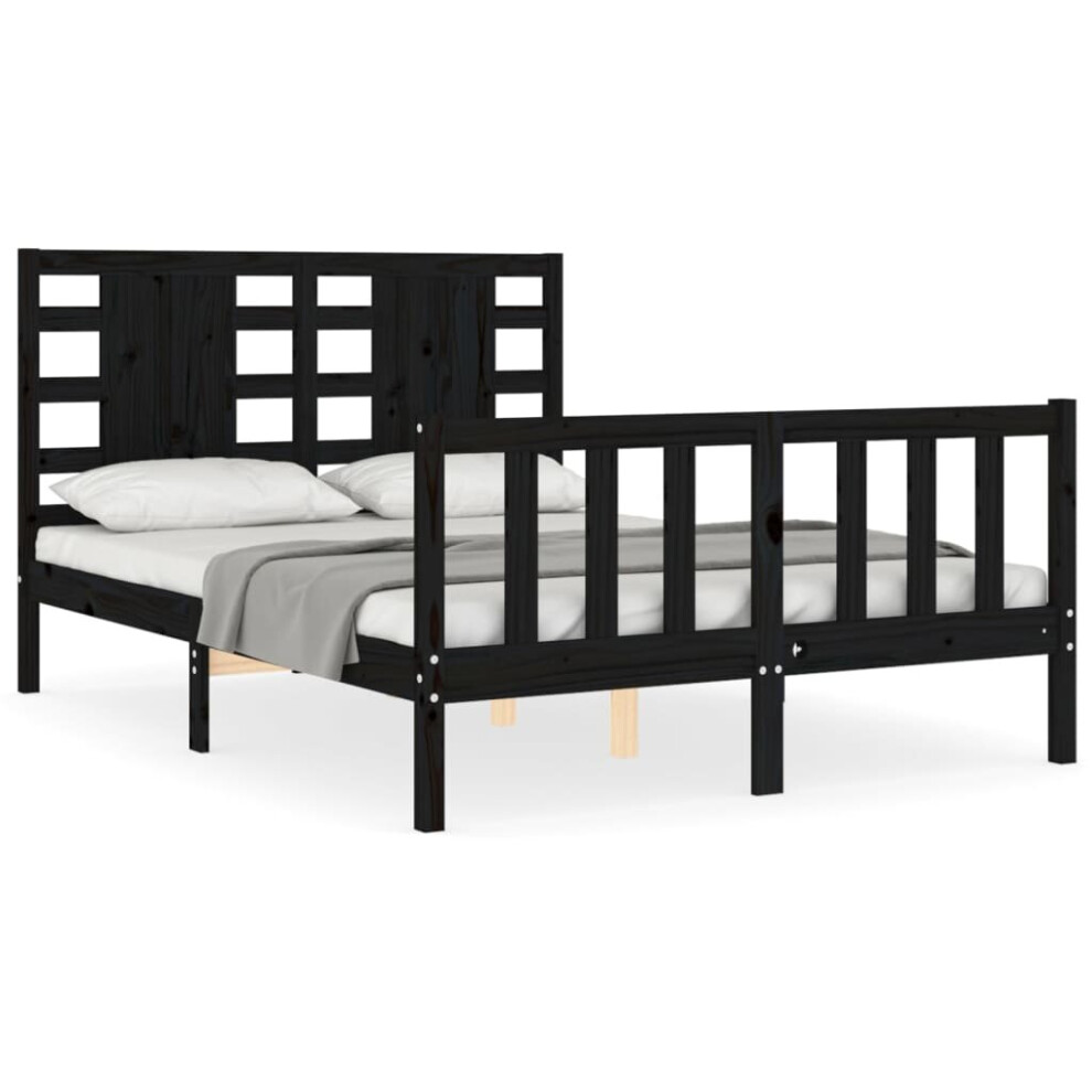 (black, 140 x 190 cm) vidaXL Bed Frame Bed Base Platform Bed with Headboard Black Single Solid Wood