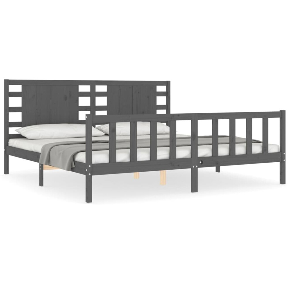 (grey, 200 x 200 cm) vidaXL Bed Frame Bed Base Platform Bed with Headboard Black Single Solid Wood