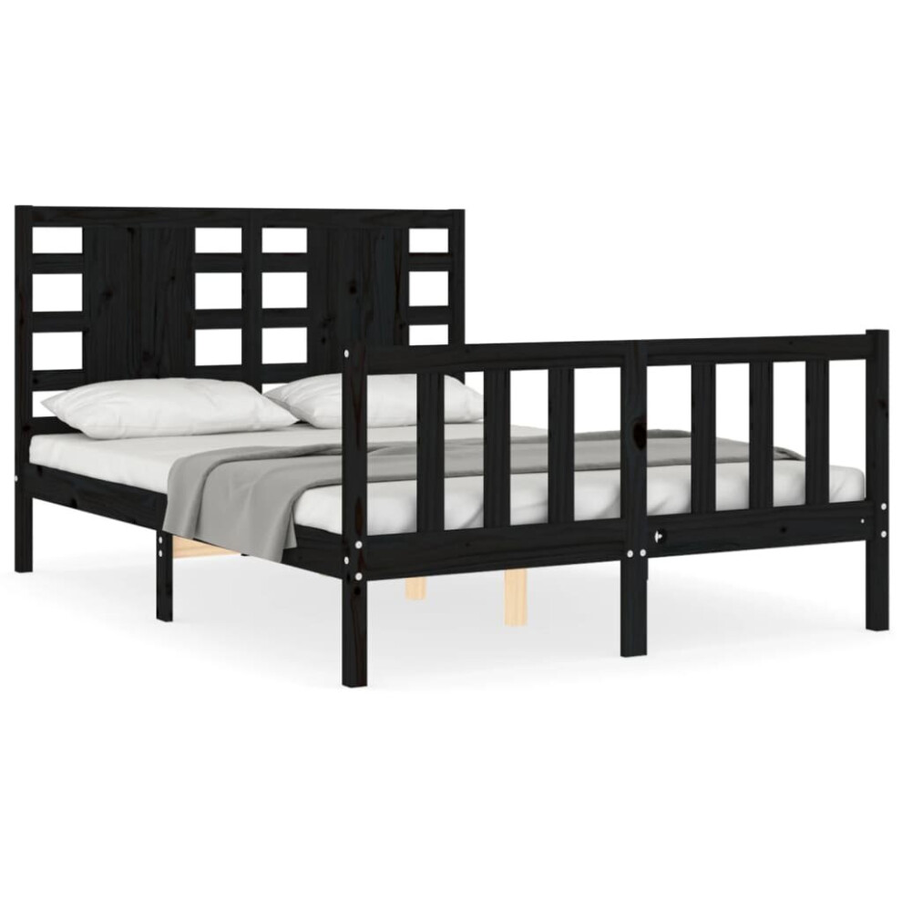 (black, 140 x 200 cm) vidaXL Bed Frame Bed Base Platform Bed with Headboard Black Single Solid Wood