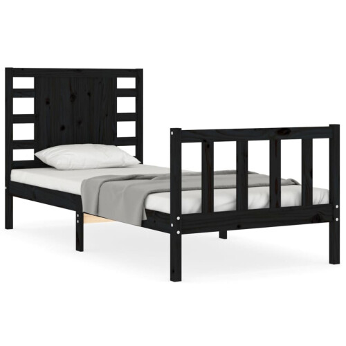 VidaXL (black, 75 x 190 cm) vidaXL Bed Frame Bed Base Platform Bed with Headboard Black Single Solid Wood