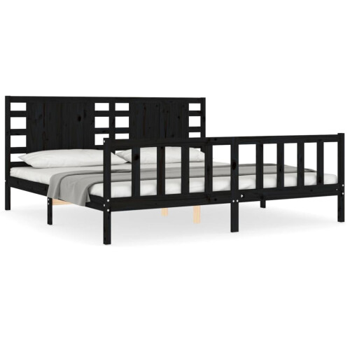VidaXL (black, 200 x 200 cm) vidaXL Bed Frame Bed Base Platform Bed with Headboard Black Single Solid Wood