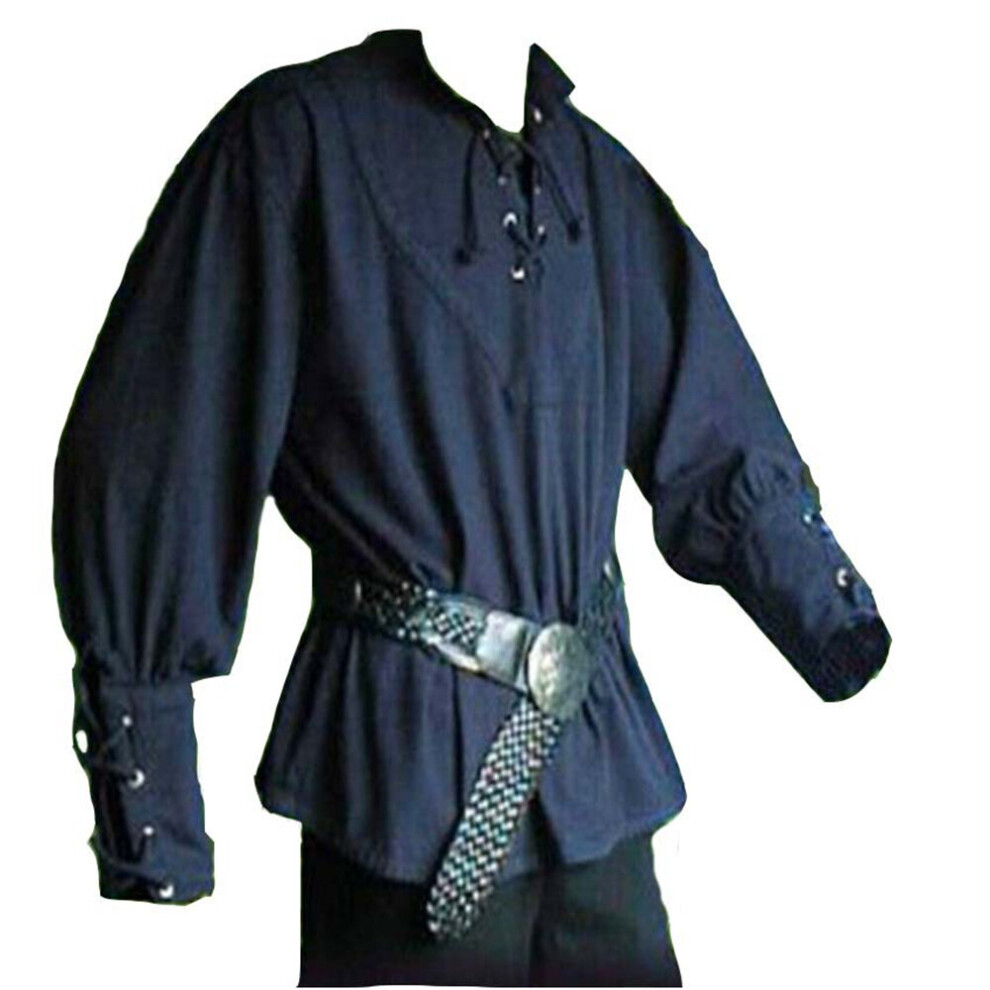 M, Blue) Men Medieval Renaissance Shirts Vintage Viking Pirate