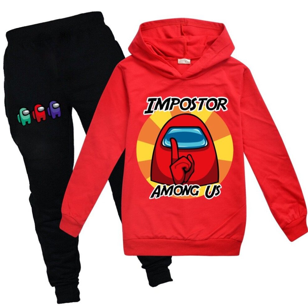 (7-8 Years, Red) Toddler Kids Boys Among Us Cartoon Pattern Activewear Casual Hooded Pullover Sweatshirt Trousers Sport Suit