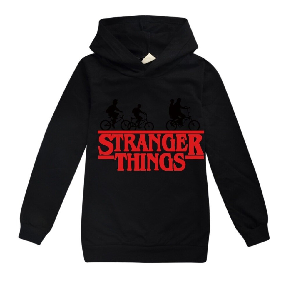 (11-12 Years, Black) Stranger Things Sweatshirt Tops Long Sleeve Hoodie Pullover Hooded Jumper for Kids Boys Girls